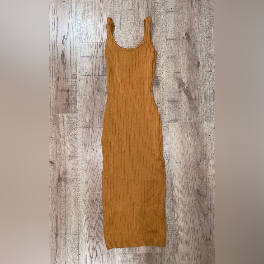 Windsor Mustard Yellow Midi Bodycon Ribbed Dress